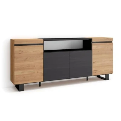 Abbildung von Skraut Home Sideboard, Highboard Kommode, Komodenschrank 200x87x35cm 4 Türen Industriedesign Moderner Stil Eiche Schwarz
