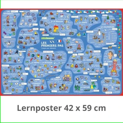 Abbildung von mindmemo Lernposter Les premiers pas Französisch lernen Anfänger Vokabeln mit Bildern geniale Lernhilfe DinA2 42x59 cm Premium Edition in ... PremiumEdition