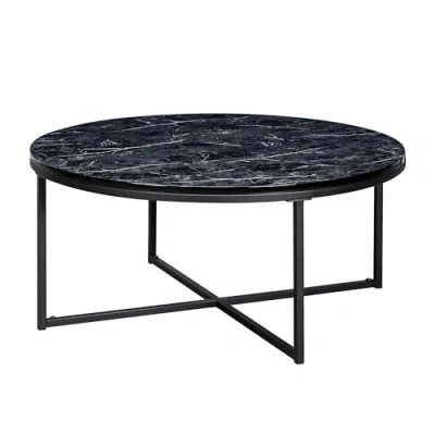 Abbildung von FINEBUY Couchtisch FB24016 (80x36x80 cm Marmor Optik Schwarz, Sofatisch Rund), Wohnzimmertisch mit Metall Gestell, Kaffeetisch