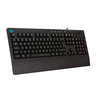 Abbildung von Logitech G213 Prodigy Gaming Tastatur, RGB Beleuchtung, Programmierbare G Tasten, Multi Media Bedienelemente, Integrierte Handballenauflage, Spritzwassergeschützt, US QWERTY Layout Schwarz