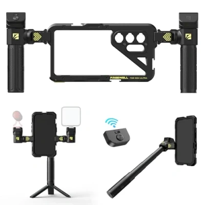 Abbildung von Freewell Multifunktionales Smartphone Tool Free Genius Rig Cage Schnelle Installation, Stativ und Einbeinstativ Griffe, Bluetooth Fernbedienung für Samsung S24 Ultra
