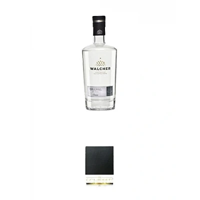 Abbildung von Walcher Grappa Bianca Classic 38% 0,7 Liter + Schiefer Glasuntersetzer eckig ca. 9,5 cm Durchmesser