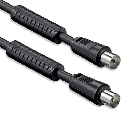Abbildung von 1aTTack.de Antennenkabel mit Ferrite Mantelstromfilter 1,5 Meter 2x geschirmt Koax Stecker &gt; Buchse (vollständig geschirmt) schwarz St Ku FE 85db