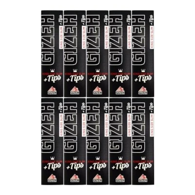 Abbildung von Gizeh 10x Black King Size Slim Papers extra fine inkl. Filtertips perforiert (10x34/34) Magnetverschluss 19809
