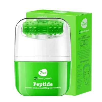 Abbildung von 7Days Gesichtscreme mit Peptiden + Massagegerät für Verjüngung, Lifting und Feuchtigkeit strafft, glättet Falten, Antioxidans, Koreanisch, Kosmetik, Anti Aging, fettige raue Haut, 40 ml