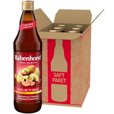 Abbildung von RABENHORST 11 plus gelb 6er Pack (6 x 700 ml). Mehrfruchtsaft aus Früchten, 10 Vitaminen &amp; Provitamin A