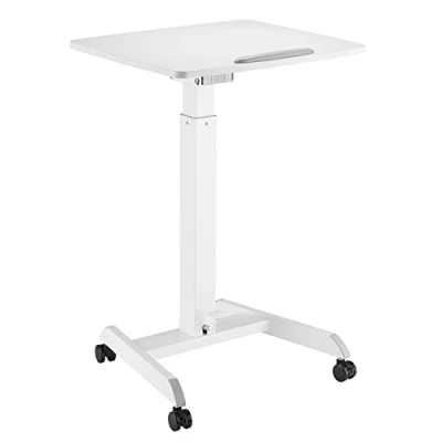 Abbildung von Maclean MC 892 Höhenverstellbarer Laptoptisch mit Rollen Sitz steh Schreibtisch Gasfeder Höhenverstellbar bis max. 113cm 30 Grad Neigbar Belastbar 8kg (Weiße Farbe)