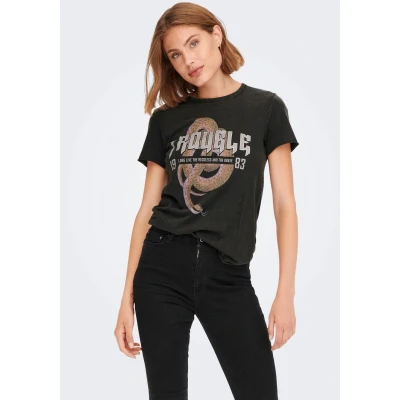 Abbildung von ONLY LUCY REG S/S JRS NOOS Tshirt print, Damen, Größe: XS, Black