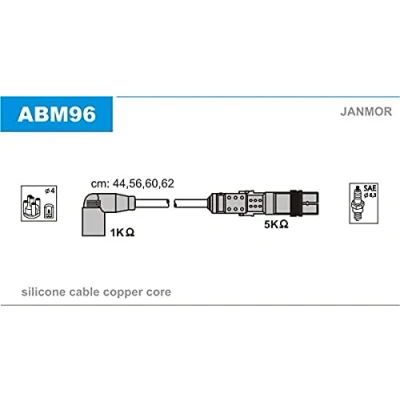 Abbildung von JANMOR ABM96 Zündkabelsatz VOLKSWAGEN: Golf 6, Plus / Crossgolf, Polo V Schrägheck, AUDI: A3 Sportback, Cabrio