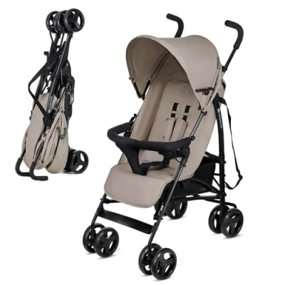 Abbildung von Kinderkraft TIK Kinderwagen, Liegebuggy, Sportwagen, Leicht 6,5kg, Drehbare Vorderräder, Verstellbarer Griff, Stufenlose Einstellung der Rückenlehne, Schnelles Zusammenklappen, bis zu 17kg, Beige