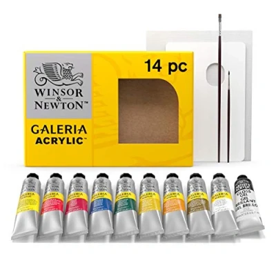Abbildung von Winsor &amp; Newton 2190518 Galeria Acrylfarbe, hohe Pigmentierung, lichtecht, buttrige Konsistenz, Studio Set 9 Acrylfarben in 60ml Tuben