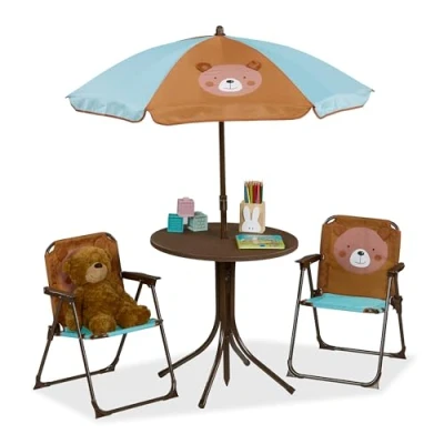 Abbildung von relaxdays Garten Kindersitzgruppe Camping mit Schirm, (4 tlg), Bär