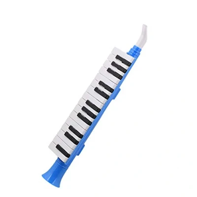 Abbildung von Yibuy Blaues Plastik 27 Tasten Melodica Mundorgel Wind Piano QM27A Schwarz Weiß Keyboard