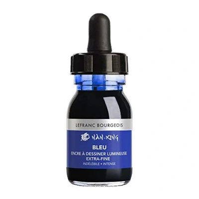 Abbildung von Lefranc Bourgeois 301278 Nan King Kalligrafie und Zeichentusche, pigmentierte Tusche, hohe Farbbrillanz, Leuchtkraft für feinste Zeichnungen, &amp; Skizzen, 30ml Flasche Blau