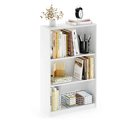 Abbildung von Furinno JAYA Simple Home Bücherregal mit 3 Ebenen, verstellbarem Regal, Weiß