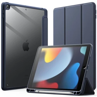 Abbildung von JETech Hülle für iPad 10,2 Zoll (9./8./7. Generation, 2021/2020/2019) mit Stifthalter, Klare Transparente Rückseitenschale Dünner Ständer Stoßfeste Tablet Schutzhülle (Tief Navy)
