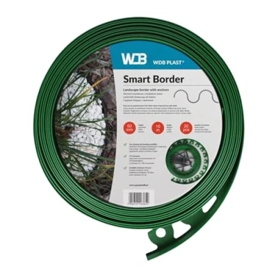 Abbildung von WDB Flexible Rasenkante aus Kunststoff 30m Lang 5cm Hoch mit 60 Befestigungsnägel Grün