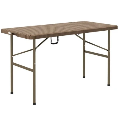 Abbildung von Outsunny Gartentisch Campingtisch Klapptisch mit Rattanoptik (Balkontisch, 1 St., Buffettisch), HDPE, Braun, 122 x 60 73 cm