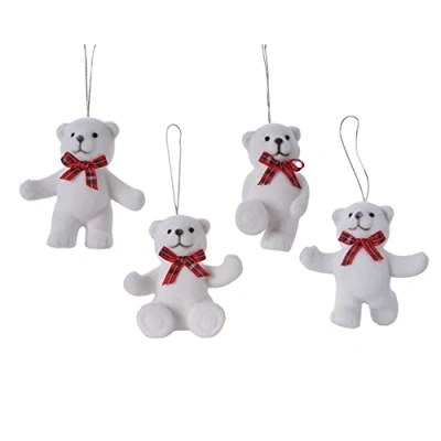 Abbildung von Decoris Christbaumschmuck Kunststoff/Samt 7cm x 4 Stück Set Teddybären Eisbären Waldtiere bruchsicher weiß