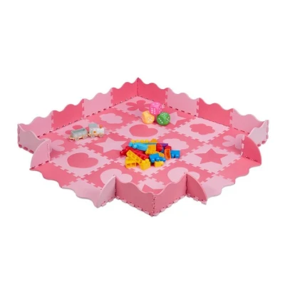 Abbildung von relaxdays Spielmatte 52 tlg. Puzzlematte mit Rand und Motiven, Rosa