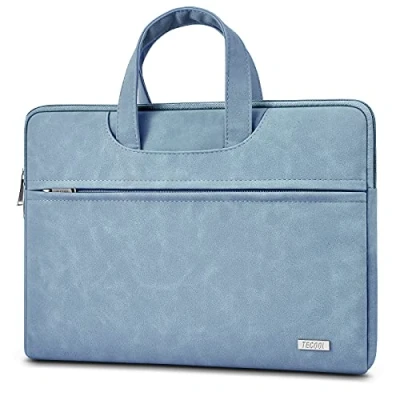 Abbildung von TECOOL 13,3 Zoll Laptop Tasche Hülle für 13.6 MacBook Air M3 M2 2024 2022, 13 Pro/Air M1 2022 2012,14 Pro 2023 2021,wasserdichte Notebooktasche Leder Schutzhülle,HellBlau