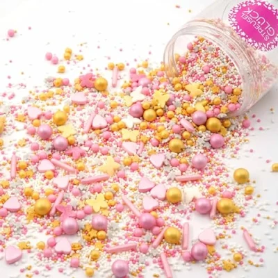 Abbildung von STREUSEL Girly Butterfly rosa gelb gold Mix 180g Zuckerstreusel Ostern Frühling Plätzchen GLÜCK Sprinkles für Tortendeko Kindergeburtstag Prinzessin Party Muffins Cupcakes Cake Pops