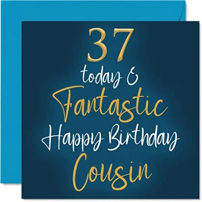 Abbildung von Fantastische Geburtstagskarte zum 37. Geburtstag für Cousin 37 Today &amp; Fantastic Happy Birthday Karte von Verwandten, Geburtstagsgeschenke, 145 mm x Geburtstagsgrußkarten