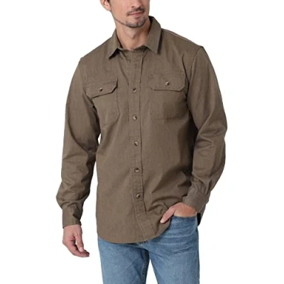 Abbildung von Wrangler Authentics Herren Langärmeliges klassisches gewebtes Hemd mit Button Down Kragen, Teak Heather, L