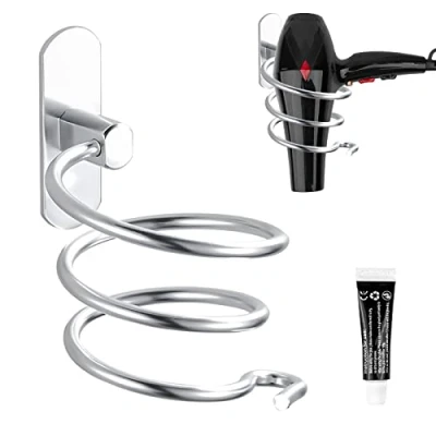 Abbildung von Fousenuk Haartrocknerhalter, Föhnhalter Haartrockner Halterung Wandbefestigung Ohne Bohren Selbstklebender Kleber, Aluminium, mit Kabelhalter, Fönhalter für Badzimmer/Schlafzimmer/Balkon