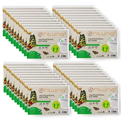 Abbildung von 80gr A4 Recyclingpapier, 250 Blatt 100% aus Recyclingpapier Packung mit DIN Blättern, natürliche Farbe geeignet für Laser und Tintenstrahldrucker Ofituria (40 Packung)