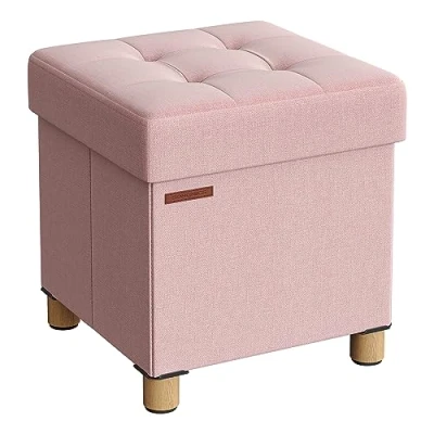 Abbildung von SONGMICS Sitzhocker mit Stauraum, kleine klappbare Sitzbank, 38 x cm Fußbank, Aufbewahrungsbox, bis 300 kg belastbar, für Wohnzimmer Schlafzimmer Schlafsaal, pastellrosa LSF014P11