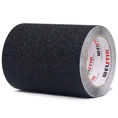 Abbildung von WELSTIK 15 cm x 5 m Anti Rutsch Klebeband, stark klebende Sicherheitsaufkleber für drinnen und draußen, rutschhemmendes Treppen Klebeband,schwarz