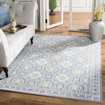Abbildung von SAFAVIEH Traditionell Teppich für Wohnzimmer, Esszimmer, Schlafzimmer Patina Collection, Kurzer Flor, Hellgrau und Elfenbein, 155 X 229 cm