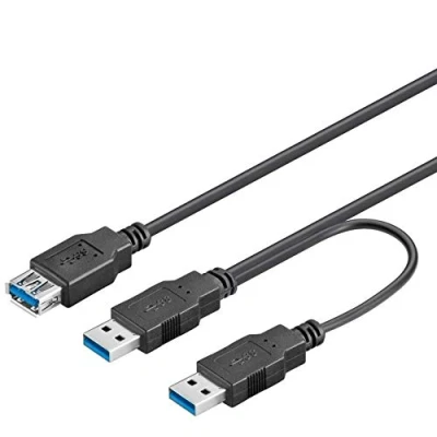 Abbildung von PremiumCord USB 3.0 Stromversorgung Y Kabel, A Buchse auf 2X Stecker, Datenkabel SuperSpeed bis zu 5Gbit/S, Farbe schwarz, Länge 0, 3m, ku3y02