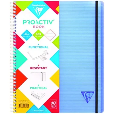 Abbildung von Clairefontaine 328176C Packung mit 5 Doppelspiralbücher Linicolor Fresh PROACTIV&#039;BOOK 22,5x29,7 cm, 80 Blatt 90g liniert Rand, farbig sortiert, 1 Pack