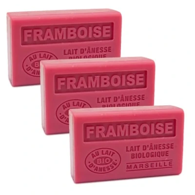 Abbildung von Label Provence Savon de Marseille Französische Seife mit frischer Bio Eselsmilch Himbeerduft 125 g Riegel 3er Set
