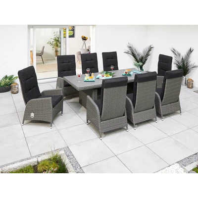 Abbildung von KONIFERA Garten Essgruppe &quot;Brisbane&quot;, (Set, 17 tlg., inkl. Auflagen, 8x Sessel, 1x Tisch 225x100x75, Aluminium/Polyrattan,), Rückenlehnen verstellbar, Tischplatte aus Stone Spray Glas