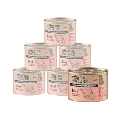 Abbildung von Dehner Fine Nature Katzenfutter, Nassfutter getreidefrei, für ausgewachsene Katzen, Rind, 6 x 200 g Dose (1.2 kg)
