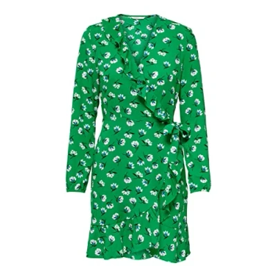 Abbildung von ONLY Women&#039;s ONLCARLY L/S WRAP Short Dress NOOS WVN Kleid, Green Bee/AOP:MEDIUM Sonja Flower, 36