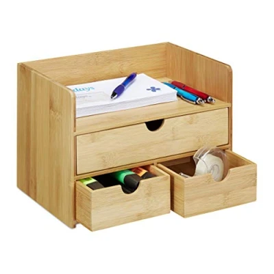 Abbildung von Relaxdays Organizer, Bambus Briefablage, Schubladen für Büro Utensilien, Ordnungssystem Schreibtisch, Natur, H x B T: ca. 21 30 20 cm, Hellbraun