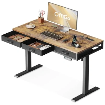 Abbildung von OffiGo Electric Standing Desk with 3 Drawer,Height Adjustable Office Desk,Sit Stand Ergonomic Table, 120 x 54 78.5 cm, Rustic Brown