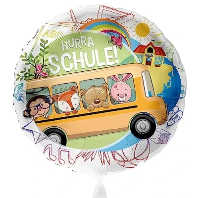 Abbildung von Süßer Folienballon zum Schulanfang &#039;Hurra Schule&#039; Schulbus Ballon Schulstart Schulbeginn Geschenk Schulkind zur Einschulung Luftballon Helium geeignet
