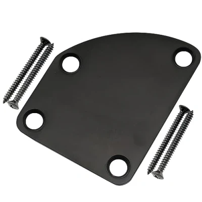 Abbildung von Musiclily Pro Stahl 4 Loch Abgerundet Halsplatte für Strat Tele E Gitarre oder Bass, Schwarz