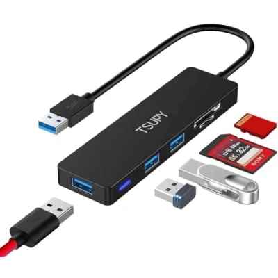 Abbildung von TSUPY USB Hub 3.0 5 in 1, sd Kartenleser Verlängerung 3 + Micro Card für Stick Speicherkarte usw.