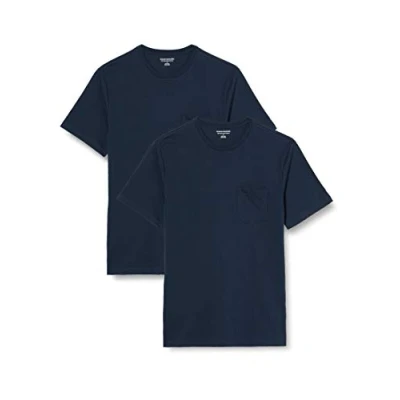 Abbildung von Amazon Essentials Herren T Shirt mit kurzen Ärmeln, Rundhalsausschnitt und Tasche in normaler Passform, 2er Pack, Marineblau, 6XL Große Größen Tall