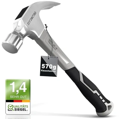 Abbildung von DIY Doctor Schwerer Zimmermannshammer 20oz Hammer aus geschmiedetem Stahl mit rutschfestem TPR Griff 567g Gerader Klauenhammer für Heimwerker und Bauprojekte