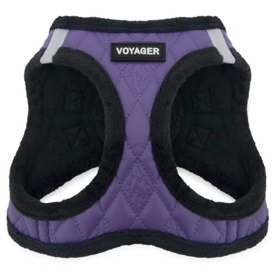 Abbildung von Voyager Step In Plüsch Hundegeschirr by Best Pet Supplies Westengeschirr für kleine und mittelgroße Hunde, Weicher Plüsch, Violett Kunstleder, size XS Brust 33 37 cm