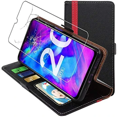 Abbildung von ebestStar Hülle für Honor 20 Lite, Handyhülle, Kunstleder Wallet Case, [PU Leder], Kartenfächer, Schwarz/Rot + Panzer Schutz Glas