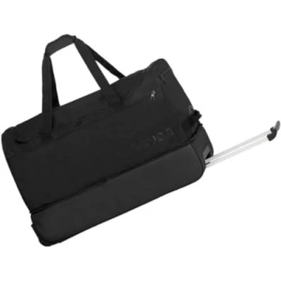 Abbildung von Uhlsport ESSENTIAL 90 Liter TRAVEL Trolley Sporttasche mit Rollen Griff Fußball Handball Fitness Sport Bodenfach Schwarz