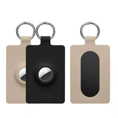 Abbildung von kwmobile 2X Hülle kompatibel mit Tesla Model S/Model Y/Model 3 / X Karte Kartenhalter Weiches Silikon Case Cover Schlüsselring Schwarz Creme